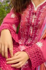 Mushq - 3PC Lawn Embroidered Shirt with Printed Silk Dupatta (Unstitched) - RF1371 Royal Pret