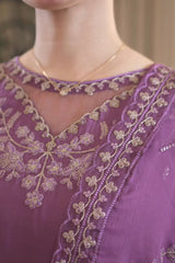 Maria B - 3PC Unstitched Lawn Embroidered Shirt with Cotton Net Embroidered Dupatta and Trouser - RF1496 Royal Pret