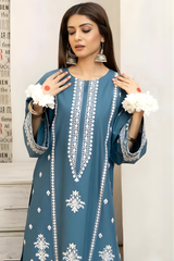 Urge - 3PC Unstitched Embroidered Shirt with Digital Printed Dupatta and Embroidered Trousers - RF1223 Royal Pret