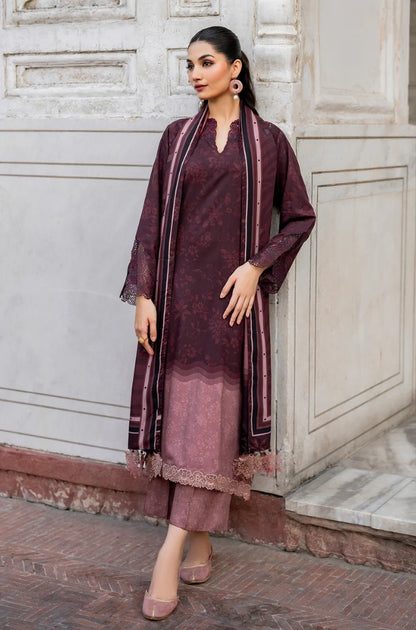 Baroque - 3PC Unstitched Printed Karandi Shirt with Printed Karandi Dupatta and Same Printed Trouser - RF1235