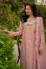 Rang Rasiya - 3PC Unstitched Lawn Embroidered Shirt with Cotton Net Dupatta and Trouser - RF1498 Royal Pret