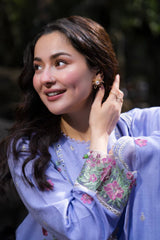 Al Karam - 3PC Unstitched Lawn Embroidered Shirt with Embroidered Chiffon Dupatta and Trouser - RF1486 Royal Pret