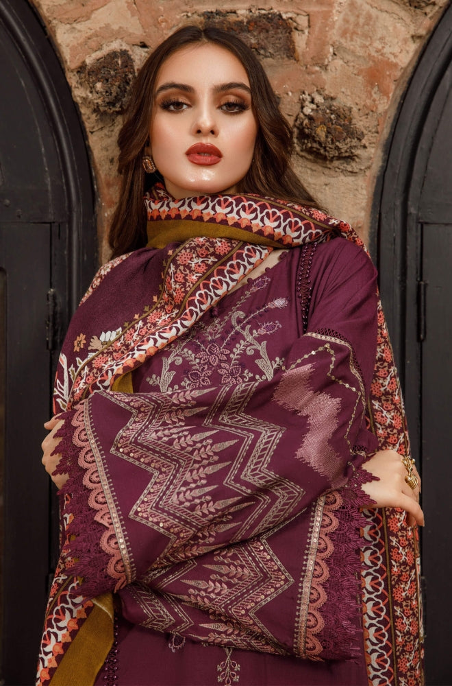 Maria B - 3PC Unstitched Dhanak Embroidered Shirt with Printed Wool Shawl and Trouser - RF1203