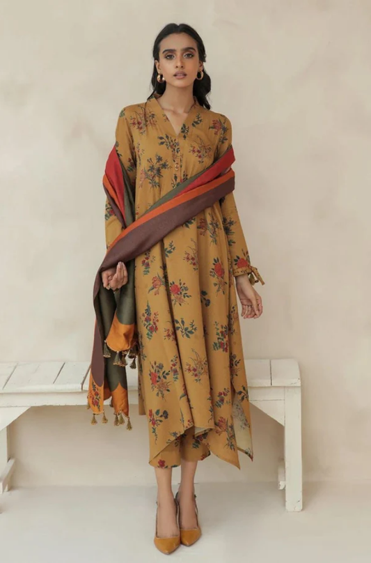 Baroque  - 3PC Unstitched Digital Printed Karandi Shirt with Printed Karandi Dupatta and Trouser - RF1134