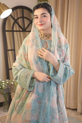 Aneelas - 3PC Unstitched Lawn Embroidered Shirt with Digital Printed Dupatta and Trouser - RF1502 Royal Pret