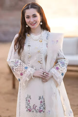 3PC Unstitched Lawn Chicken Kari Embroidered Shirt with Embroidered Organza Dupatta - RF1039 Royal Pret