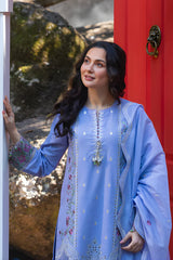 Al Karam - 3PC Unstitched Lawn Embroidered Shirt with Digital Printed Monar Dupatta and Trouser - RF1486 Royal Pret