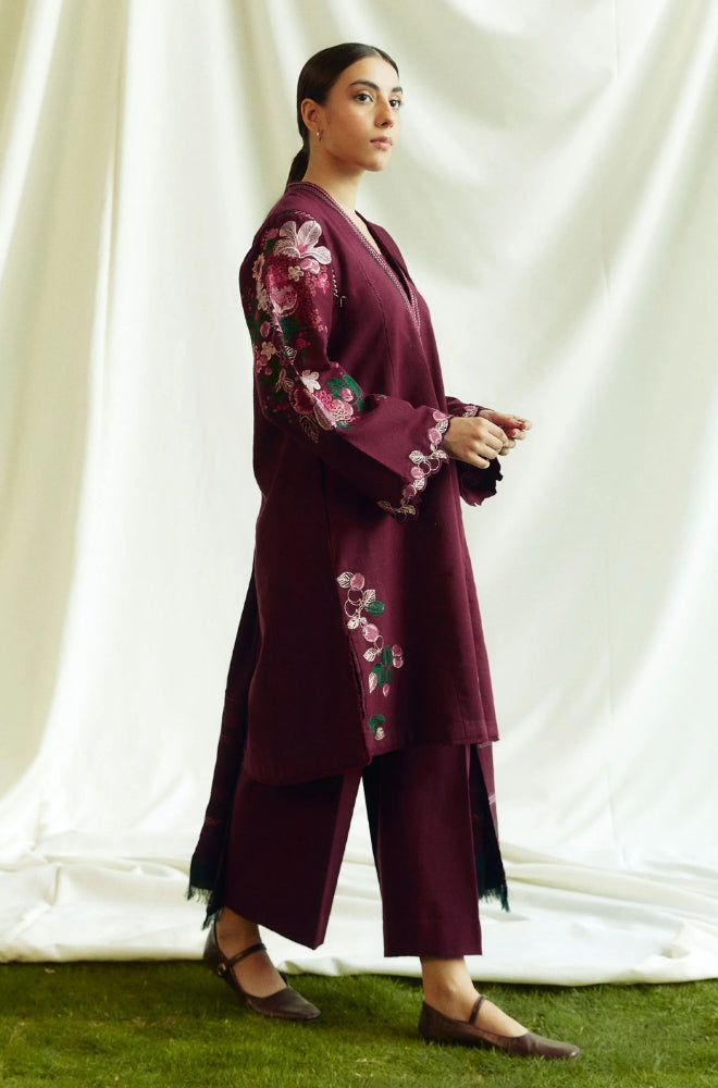 Zara Shah Jahan - 3PC Unstitched Dhanak Embroidered Shirt with Printed Pashmina Shawl and Trouser - RF1266