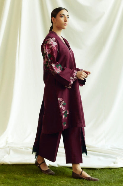 Zara Shah Jahan - 3PC Unstitched Dhanak Embroidered Shirt with Printed Pashmina Shawl and Trouser - RF1266