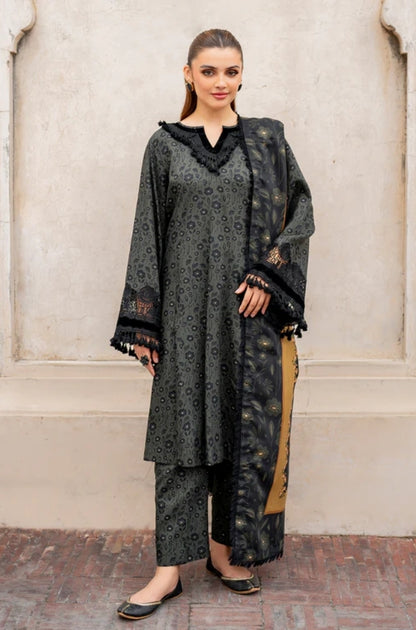 Baroque - 3PC Unstitched Printed Karandi Shirt with Printed Karandi Dupatta and Same Printed Trouser - RF1244