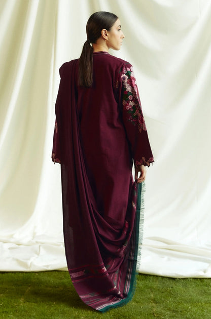 Zara Shah Jahan - 3PC Unstitched Dhanak Embroidered Shirt with Printed Pashmina Shawl and Trouser - RF1266