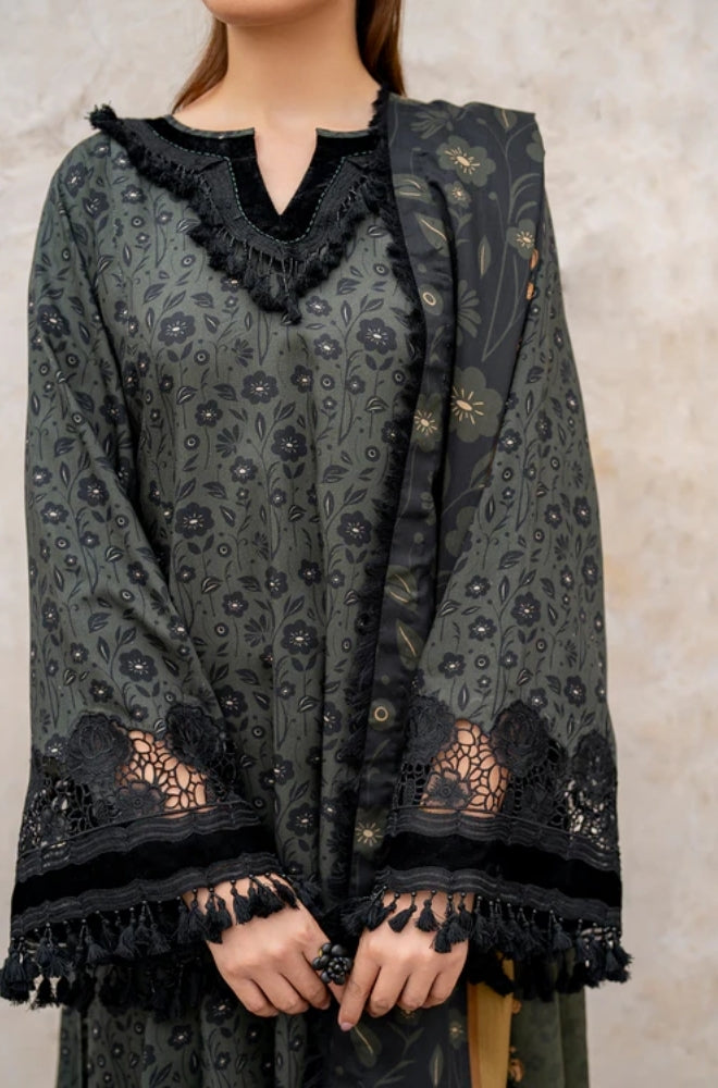 Baroque - 3PC Unstitched Printed Karandi Shirt with Printed Karandi Dupatta and Same Printed Trouser - RF1244