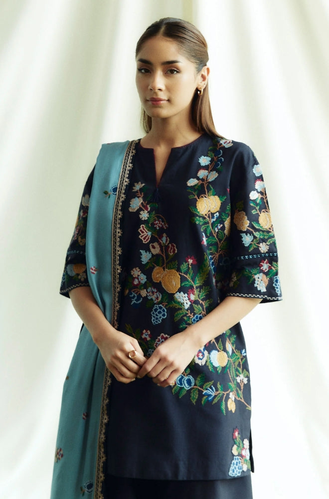 Zara Shah Jahan - 3PC Unstitched Dhanak Embroidered Shirt with Dhanak Embroidered Shawl and Trouser - RF1267