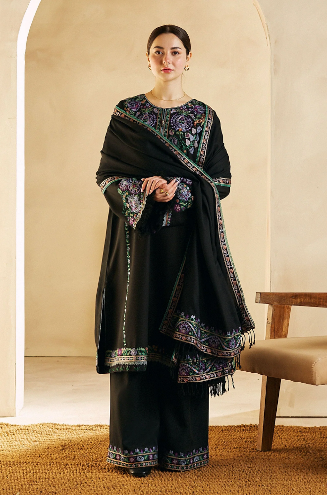 Zara Shah Jahan - 3PC Unstitched Dhanak Embroidered Shirt with Embroidered Back and Embroidered Dhanak Shawl - RF1143