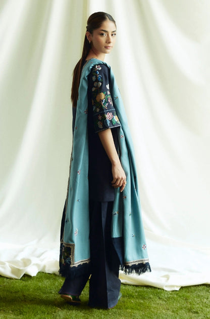 Zara Shah Jahan - 3PC Unstitched Dhanak Embroidered Shirt with Dhanak Embroidered Shawl and Trouser - RF1267