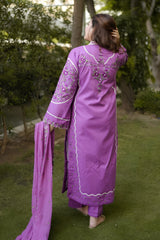 Aneelas - 3PC Unstitched Lawn Embroidered Shirt with Cotton Net Embroidered Dupatta and Trouser - RF1519 Royal Pret