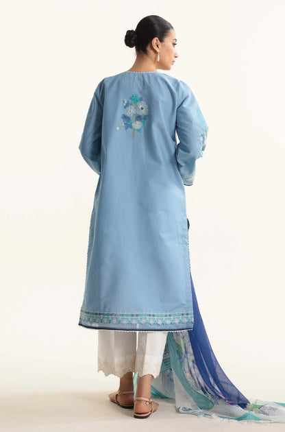 Zara Shah Jahan - 3PC unstiched Lawn Embroidered Shirt With Slub net Dupata and Plan Trouser - RF1095