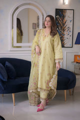 Aneelas - 3PC Unstitched Lawn Embroidered Shirt with Cotton Net Embroidered Dupatta and Trouser - RF1510 Royal Pret