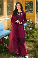 Alleys - 3PC Unstitched Lawn Embroidered Shirt with Organza Embroidered Dupatta and Embroidered Trouser - RF1489 Royal Pret