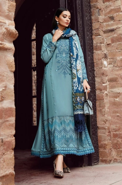 Maria B - 3PC Unstitched Dhanak Embroidered Shirt with Printed Pashmina Wool Shawl and Trouser - RF1197