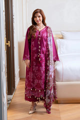 Jade - 3PC Unstitched Lawn Embroidered Shirt with Digital Printed Monark Dupatta and Trouser - RF1482 Royal Pret