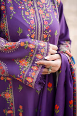 Aneelas - 3PC Unstitched Dhanak Embroidered Shirt with Digital Printed Dupatta and Trouser - RF1533 Royal Pret