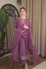 Maria B - 3PC Unstitched Lawn Embroidered Shirt with Cotton Net Embroidered Dupatta and Trouser - RF1496 Royal Pret