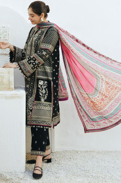 Zara Shah Jahan - 3PC Unstitched Lawn Embroidered Shirt with Digital Printed Silk Dupatta and Embroidered Trousers - RF1078