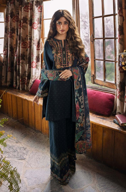 Sapphire - 3PC Unstitched Khaddar Printed and Embroidered Front with Printed Shawl and Printed Trouser - RF1234