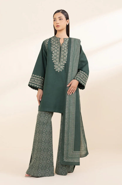 Sapphire - 3PC Unstitched Khaddar Printed and Embroidered Front with Printed Khaddar Shawl and Printed Trouser - RF1274