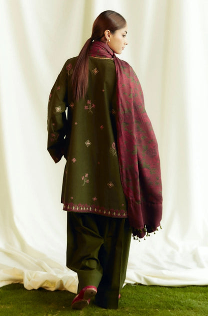 Zara Shah Jahan - 3PC Unstitched Dhanak Embroidered Shirt with Printed Pashmina Shawl and Trouser - RF1268