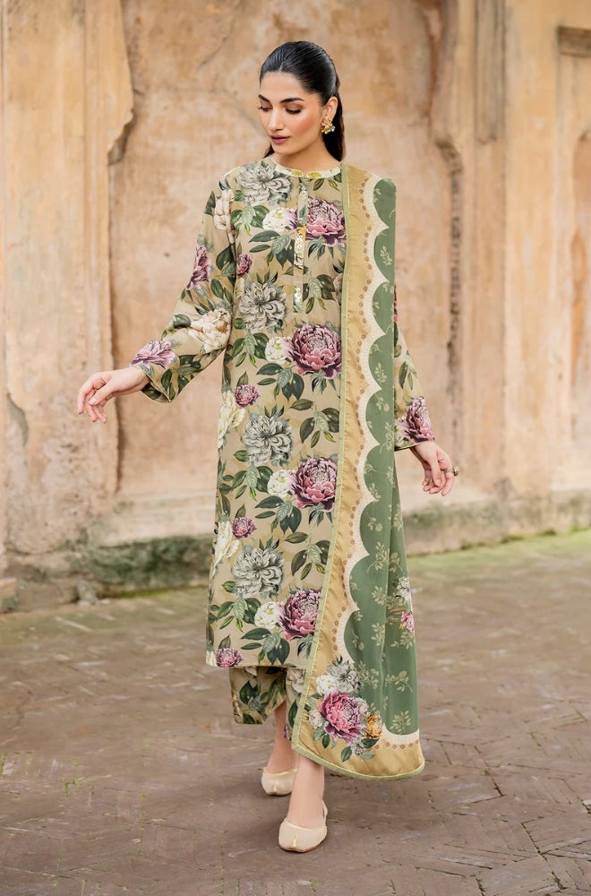 Baroque - 3PC Unstitched Printed Karandi Shirt with Printed Karandi Dupatta and Same Printed Trouser - RF1247