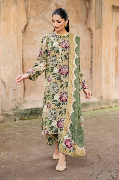 Baroque - 3PC Unstitched Printed Karandi Shirt with Printed Karandi Dupatta and Same Printed Trouser - RF1247