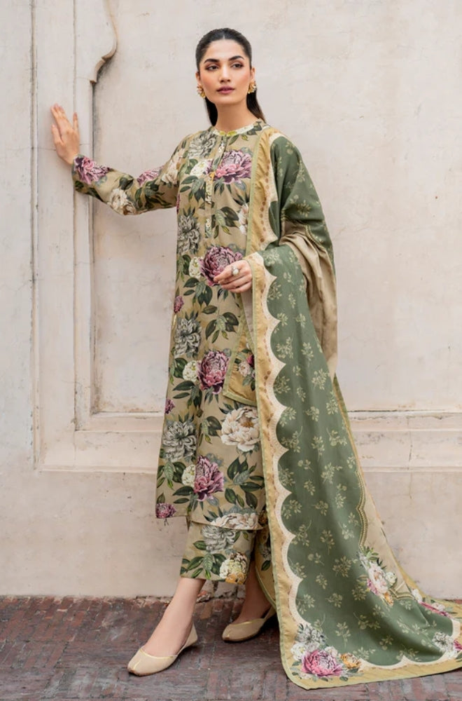 Baroque - 3PC Unstitched Printed Karandi Shirt with Printed Karandi Dupatta and Same Printed Trouser - RF1247