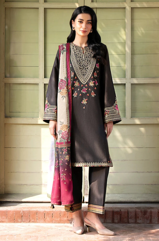 Jazmin - 3PC Unstitched Dhanak Embroidered Shirt with Printed Pashmina Wool Shawl and Embroidered Trouser - RF1189