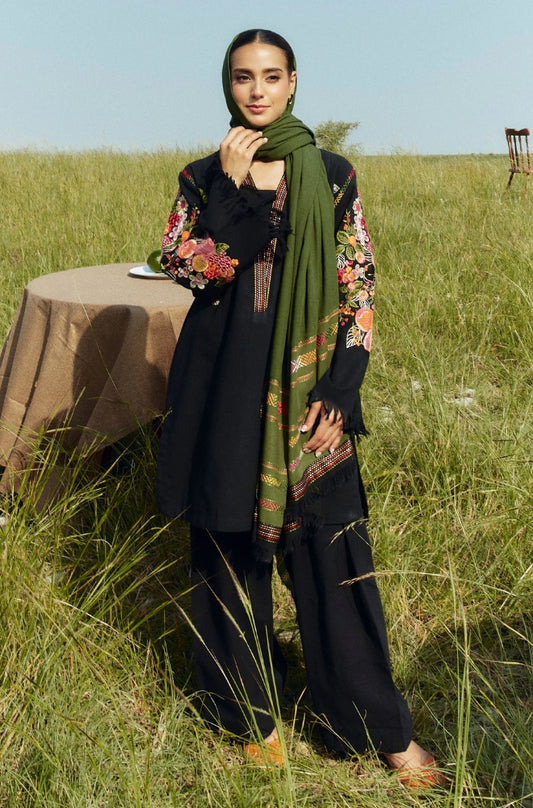 Zara Shah Jahan - 3PC Unstitched Dhanak Embroidered Shirt with Printed Pashmina Wool Shawl and Trouser - RF1255