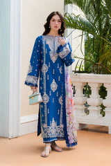Aneelas - 3PC Unstitched Lawn Embroidered Shirt with Monar Digital Printed Dupatta and Trouser - RF1511 Royal Pret