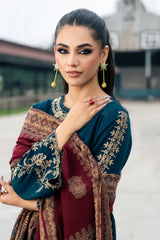 Izel - 3PC Unstitched Dhanak Embroidered Shirt with Digital Printed Twill Pashmina Dupatta and Trouser - RF1456