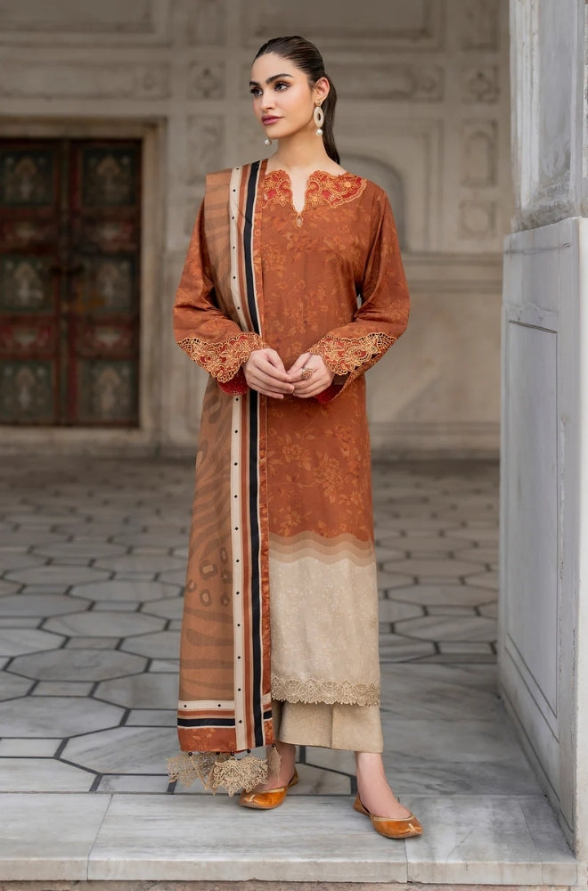 Baroque - 3PC Unstitched Printed Karandi Shirt with Printed Karandi Dupatta and Same Printed Trouser - RF1236