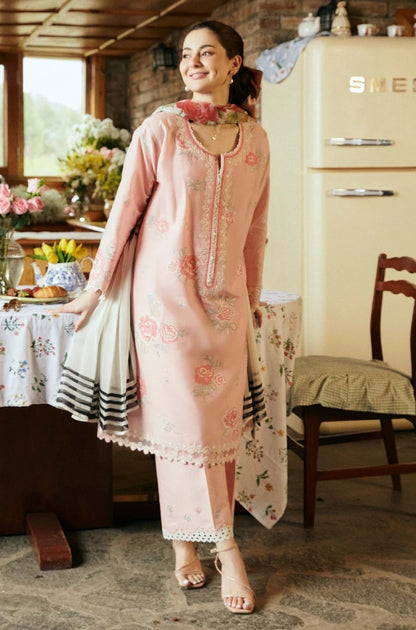 Zara Shah Jahan - 3PC unstiched Lawn Embroidered Shirt With Slub net Dupata and Plan Trouser - RF1096