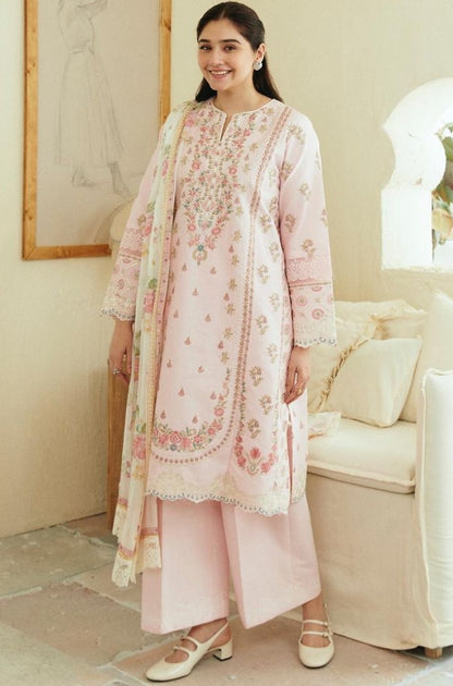 Zara Shah Jahan - 3PC Unstitched Lawn Embroidered Shirt with Digital Printed Silk Dupatta - RF1076