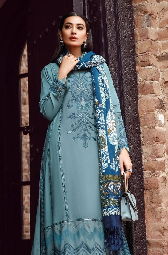 Maria B - 3PC Unstitched Dhanak Embroidered Shirt with Printed Pashmina Wool Shawl and Trouser - RF1197