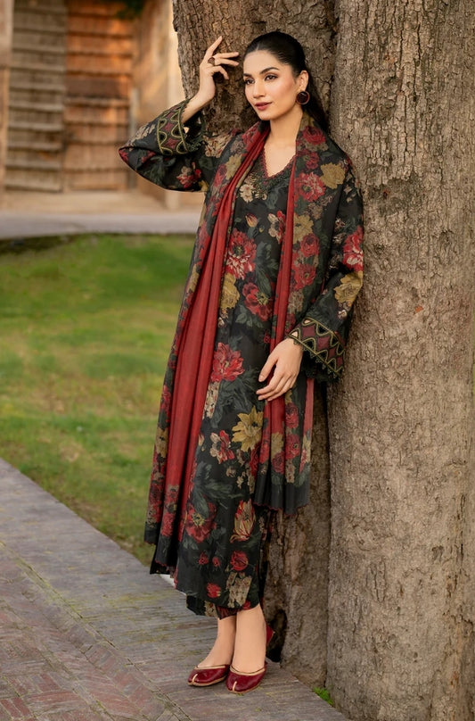 Baroque - 3PC Unstitched Printed Karandi Shirt with Printed Karandi Dupatta and Same Printed Trouser - RF1249