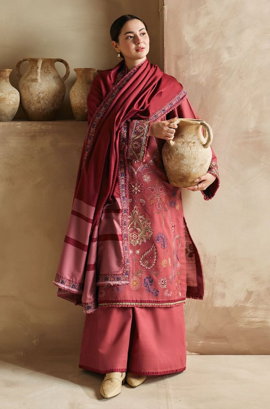 Zara Shah Jahan - 3PC Unstitched Dhanak Embroidered Shirt with Digital Printed Dhanak Shawl and Trouser - RF1129