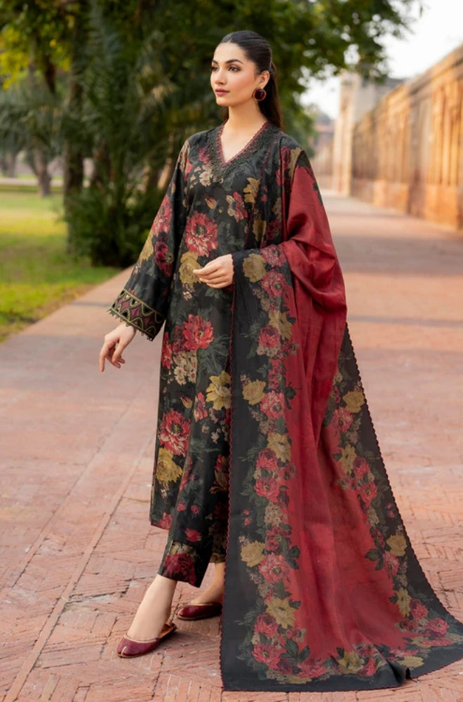 Baroque - 3PC Unstitched Printed Karandi Shirt with Printed Karandi Dupatta and Same Printed Trouser - RF1249