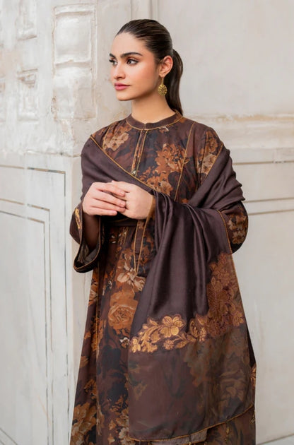 Baroque - 3PC Unstitched Printed Karandi Shirt with Printed Karandi Dupatta and Same Printed Trouser - RF1250