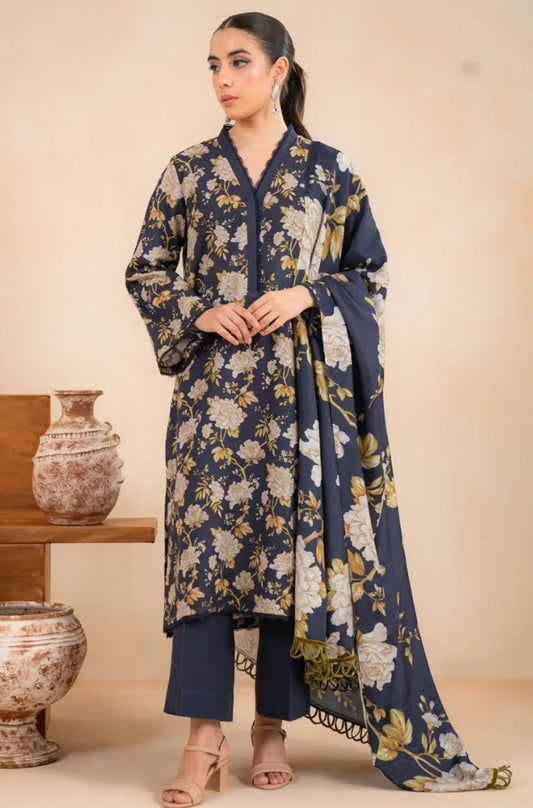 Baroque - 3PC Unstitched Printed Karandi Shirt with Printed Karandi Dupatta and Same Printed Trouser - RF1251