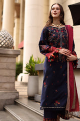 Charizma - 3PC Unstitched Dhanak Embroidered Shirt with Digital Printed Dupatta and Trouser - RF1523 Royal Pret