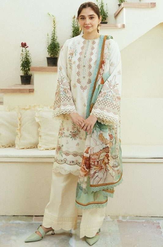 Zara Shah Jahan - 3PC Unstitched Lawn Embroidered Shirt with Digital Printed Silk Dupatta and Embroidery Trousers - RF1079