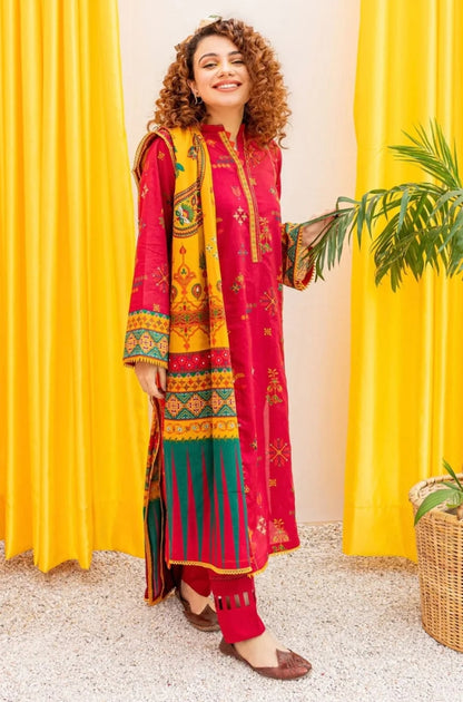 Batik - 3PC Unstitched Embroidered Khaddar Shirt with Printed Pashmina Wool Shawl and Trouser - RF1199